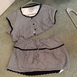 Reformation Black and White Gingham Crop Top with Lace Trim